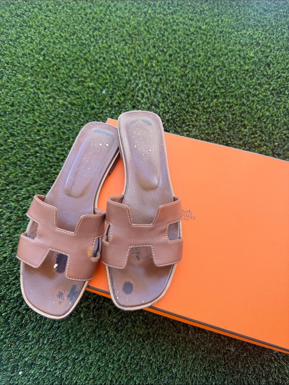 Brown Leather Hermes Oran Sandals